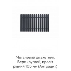Металевий штахетник. Верх круглий, проліт рівний 105 мм (Антрацит)