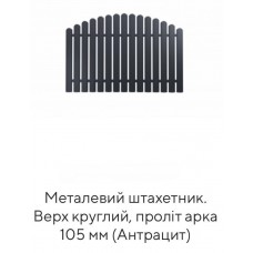 Металевий штахетник. Верх круглий, проліт арка 105 мм (Антрацит)